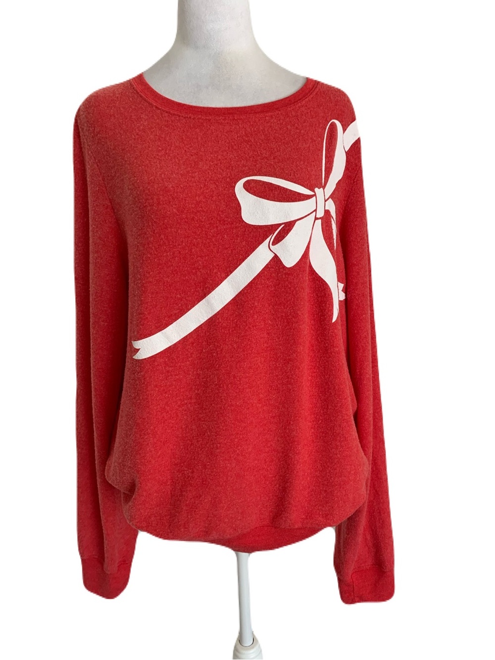 NWT Wildfox Women’s XL Red Soft White Bow Print Long Sleeve Cozy Comfy Top